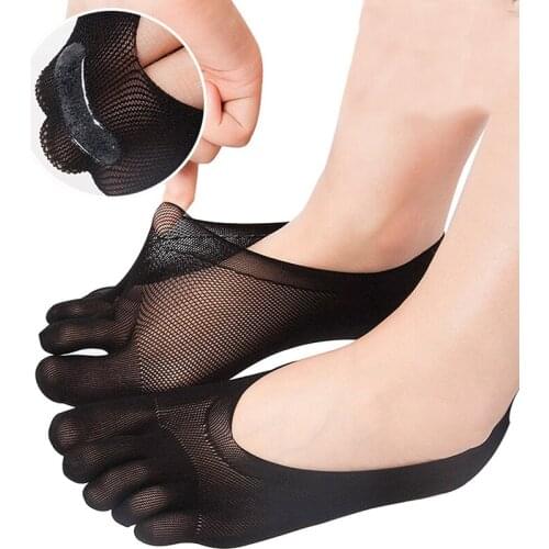 Solid Color Lace Antiskid Low Cut Five Finger Toe Socks Women Female Invisible Socks Sock Slippers Shallow Mouth Summer Socks