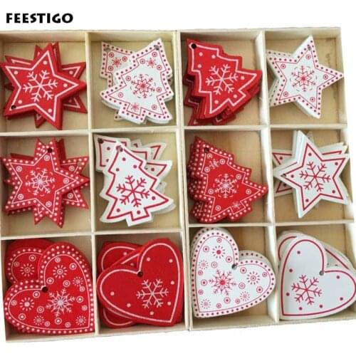 1pcs Red Christmas Wooden Love/Heart/Star Tree Hanging Ornaments Christmas Tree Hanging Decoration Xmas Tree Decor Kids Gifts