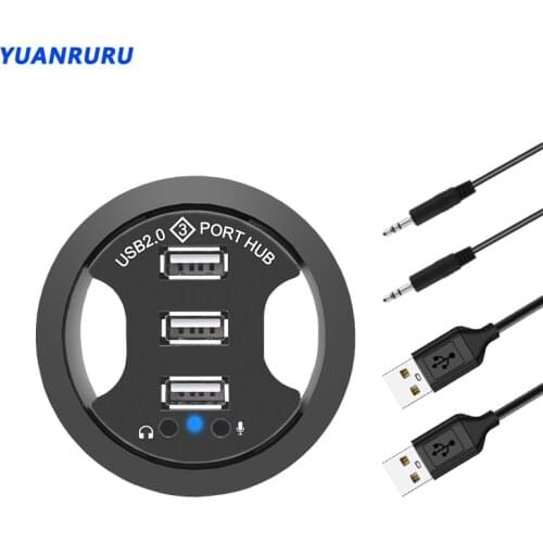 USB Hub USB 2.0 Desktop Grommet USB 2.0 Hub Audio Desk Mount Adapter 3 Port Mount In Desk Multi USB 2.0 Ports