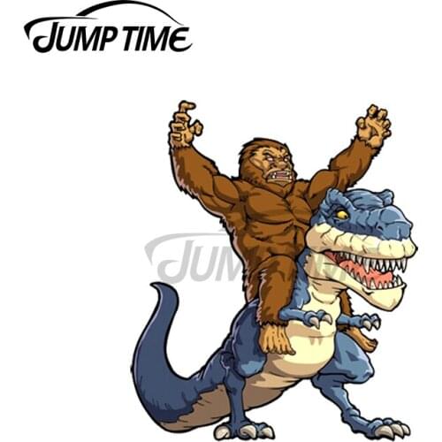 Jump Time 13 x9cm For Bigfoot Sasquatch Riding Dinosaur T-rex Personality Decal Vinyl Car Sticker Body For Car Graffiti Stickers