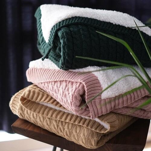 Thread Knitted Blanket Thick and Warm with Velvet Solid Grey Coffee Throw Blankets for Bed Sofa Home Textile Cape 120x170cm