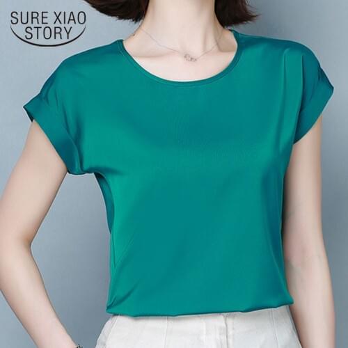 Women Blouse 2021 Fashion Summer Sexy Casual Silk Shirts Women Solid Satin Blouse Shirt Tops Party Girls Blusas Femininas 9498