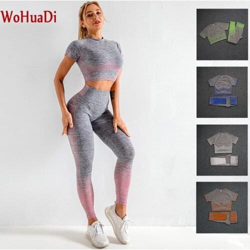 WOHUADI Womens Clothing 2020 Yoga Sets Tracksuit Wives Gym Fitness Sports Short Sleeve Shirt Leggings Push Up Sportswear Female