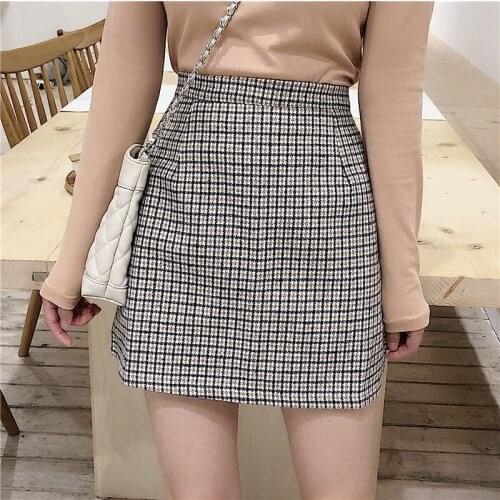 Vintage Office Lady Plaid High Waist Women Mini A-Line Skirt Spring Autumn Korean Casual Female Empire Above Knee Skirts
