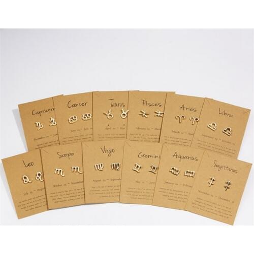 Zodiac Sign Stud Earrings For Women Horoscope Jewelry Gold Color 12 Constellation Zodiac Earrings Leo Libra Aries Mini Studs
