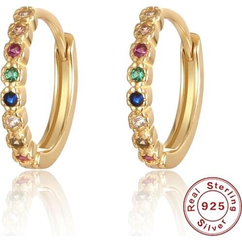 Authentic 925 Sterling Silver Colorful Small Circle Hoop Earrings For Women Wedding Fashion Noble Jewelry Gift