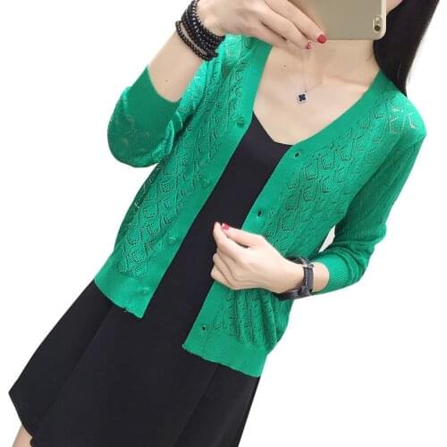 New Fashion 2020 Spring Summer V-neck Hollow Out Knitted Sweater Womens Thin Sunscreen Short Air Conditionin Cardigan