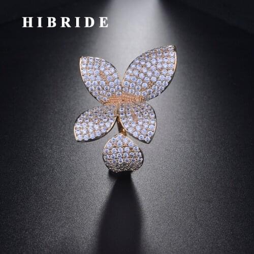 HIBRIDE Luxury Gold Color AAA Cubic Zirconia Rings For Women Anillos Mujer Adjustable Ring Drop Shipping R-245