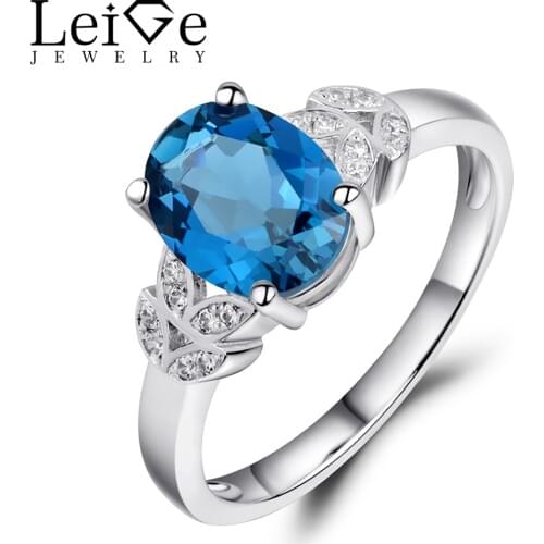 Leige Jewelry Fine Jewelry London Blue Topaz Ring Engagement Rings for Women Natural Gemstone Oval Cut Anniversary Gift