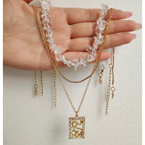 Flatfoosie Irregular Crystal Stone Beads Choker Necklace for Women Trendy Multi-layer Gold Dragon Pendant Necklace Party Jewelry