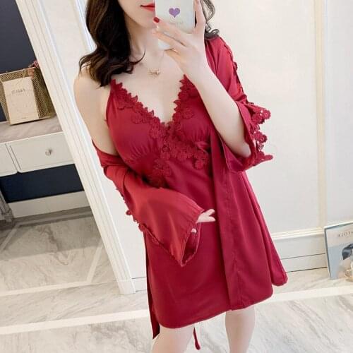 Women Sexy Lace Kimono Bath Robe Gown With Bra V-Neck Backless Bride Bridesmaid Wedding Robe Summer New Intimate Lingerie