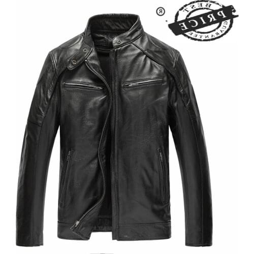 Winter 100% Real Cow Leather Jacket Men Streetwear Mens Clothing Business Casual Mens Natural Genuine Leather Coat 001