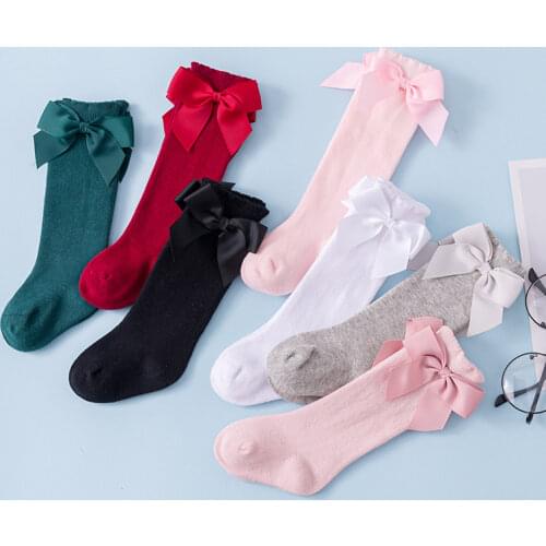 1 Pair Girls Socks Cotton Big Bow Socks Lovely Toddler Girl Stockings Baby Stuff for Girl Infant Ctue Knee High Socks 0-3Y