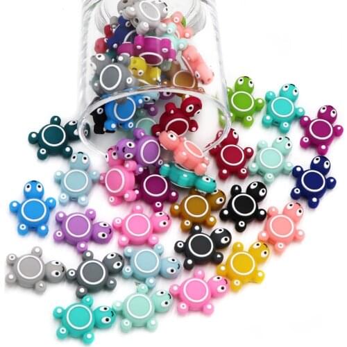 Joepada 10pcs Silicone Baby Teethers Beads Turtle Food Grade Tortoise Silicone Beads Multi-color Molars Cartoon Tiny Rod Toys