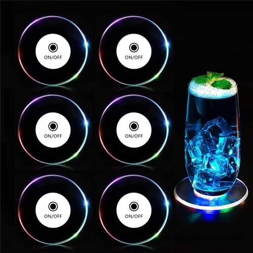 10Pcs Acrylic 10CM LED Bottle Light Stickers LED Cocktail Coaster Ultra-Thin LED Flash Drink Coaster Mat For Christmas Vase Pop