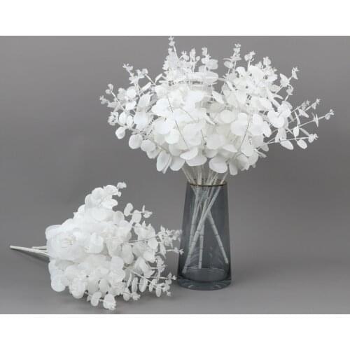 16 Heads Eucalyptus Leaves Silk Artificial Flowers Arrangment Tree Plant Bouquet Faux Foliage Wreath Home DIY Decoration A7230