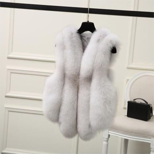 2021 Woman Slim Fake Fur warm Vests Winter Female Solid Faux Fur Waistcoat Ladies V-neck Casual Outerwear Plus Size 2xl Q288