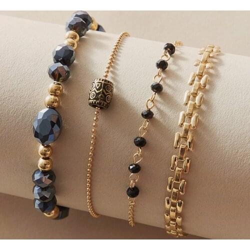 4pcs/set Bohemia Multilayer Gold Alloy Crystal Plated Bead Chain geometric Bracelets For Women Jewelry Accessories