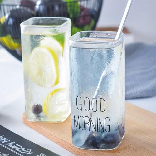 400ml Milk Glass Cups Transparent Wine Fruit Juice Beer Cup Household Couple Cup GOOD MORNING Wedding Glasses vidro