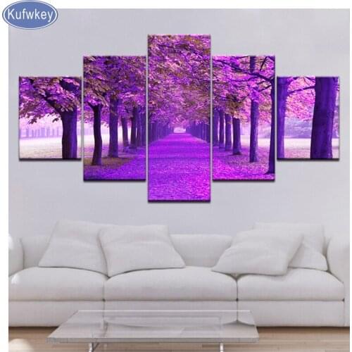 5 Pieces Purple Maple Woods Diamond Embroidery Cross Stitch Kits 5D Diy Diamond Painting Pictures diamond Mosaic Wall stickers