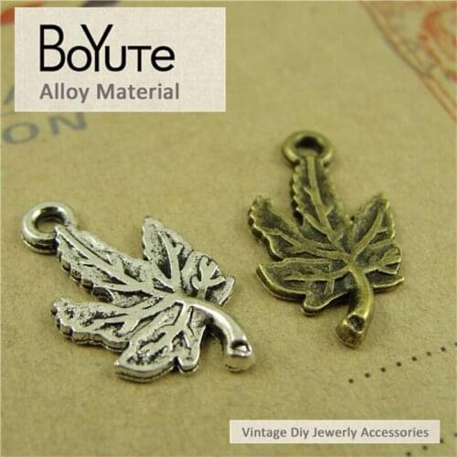 BoYuTe (100 Pieces/Lot) 12*21MM Antique Bronze Silver Plated Zinc Alloy Metal Charms Maple Leaf Pendants Diy Jewelry Findings