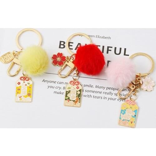 Japanese Lucky Cat Fish Omori bag Charm Keychains Cherry Fur Ball Pendant Car Keys Bag Decor for Airpods case Keyring New Keyfob