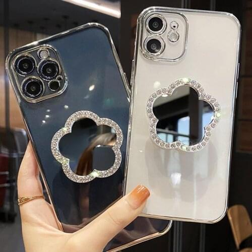 Flower Mirror Holder Case for Vivo V21E V20 SE Pr V17 Neo Bumper Phone Cover for VIVO Y11 Y12 Y17 Y91C Y30 Y20 S Y51 Y70 Y72 Y31