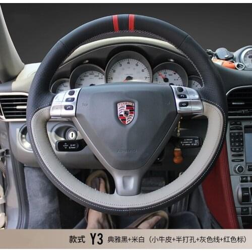 DIY hand-stitched steering wheel cover fit for Porsche Macan Cayenne Panamera 911 718 leather handle cover