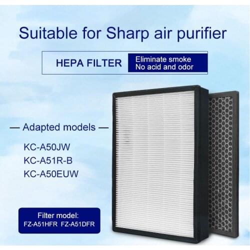 For Sharp Air Purifier FZ-A51HFR / FZ-A51DFR Hepa Filter And High Quality Activated Carbon FilterKC-A50JW/ KC-A51R-B /KC-A50EUW