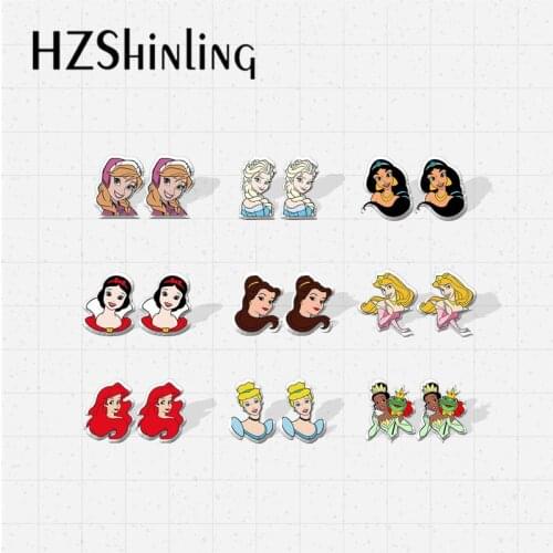 New Arrival Beautiful Cartoon Disney Princess Characters Handcraft Epoxy Acrylic Resin Stud Earrings