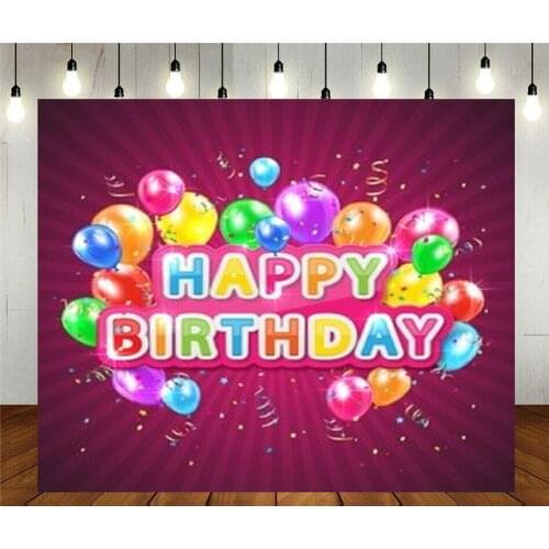 Photo Studio Props Photography Backdrop The Words Happy Birthday With Balloons Confetti And Tinsel On Pink Vinyl Background