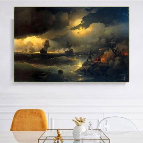 Holover Ivan Aivazovsky"Peter the great in red hill" Canvas Oil Painting Romanticism Poster Aesthetic Wall Art Home Decor