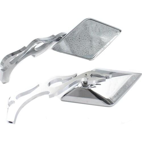 Chrome Motorcycle Diamond Flame Stem Rearview Side Mirrors Universal 8mm 10mm Mirrors For Harley Cafe Racer Old School Bobber