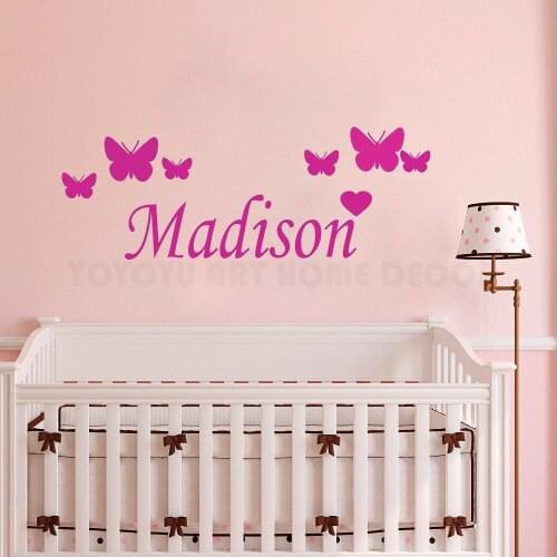 Custom your baby Name Wall Decal Removable Girls Name Butterflies Wall Sticker For Kids Bedroom Nursery Baby Room Mural AY1167