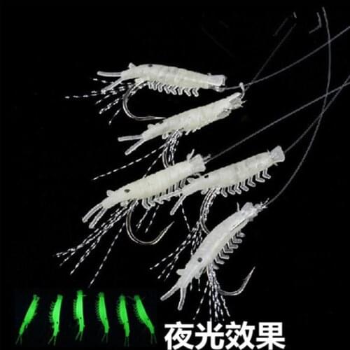 KKWEZVA 5pcs per pack New Sabiki Soft Fishing Lure Rigs Luminous Shrimp Bait Fish Lure soft lure Worn Fake lure Fishing Hooks