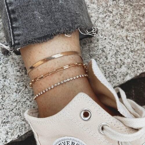 Creative new personalized multi-layer chain full drill foot chain set metal lady foot chain three piece set