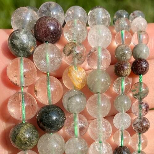 Natural Green Ghost Quartz Chlorite Crystals Round Gem Stone Beads DIY For Jewelry Making Bracelet Necklace 6 8 10mm 15 inches