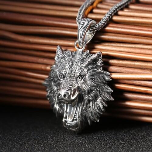 Wolf Tooth Pendant mens Sterling Silver Necklace Handmade Domineering Wolf Head Pendant Retro Personality Birthday Gift Punk