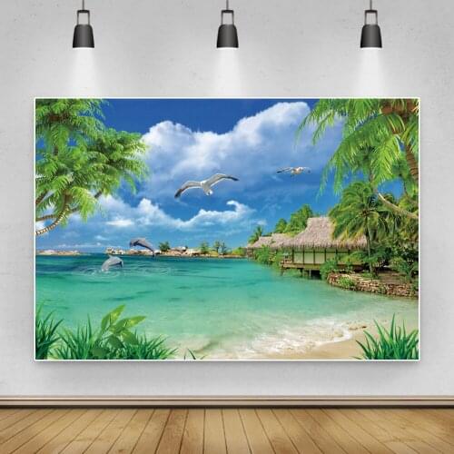 Laeacco Summer Seaside Holiday Palms Dolphin Crane Child Portrait Backgrounds Photography Backdrops For Photo Studio Photophone