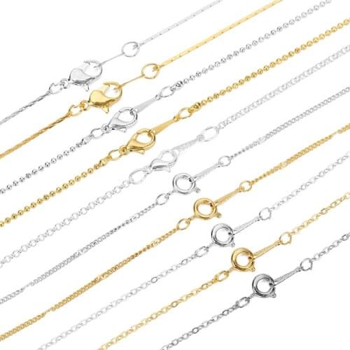 10pcs Diameter 1mm Copper Necklace Chains Bulk Gold Silver Color Snake Ball Link Chains Lot For Diy Jewelry Making Accessories