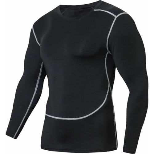 Men Compression Long sleeve Breathable Pure black T Shirts Bodybuilding Weight lifting Base Layer Fitness Tights Tops T-shirt