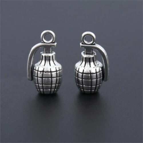 5Pcs Silver Color Hand Grenades Charms Military Weapon Pendant Making Necklaces Men Gift Jewelry Accessories18X12mm A3174
