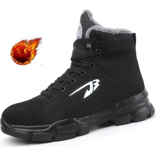 New Winter Mens Safety Boots Work Shoes Steel Toe Work Boots Puncture-Proof Winter Boots Plush Warm Work Sneakers Winter Shoes