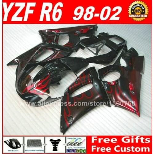 Red flames Fairings fit for YAMAHA YZF R6 1998 1999 2000 2002 brand new parts 98 99 00 01 02 fairing kits J4D6