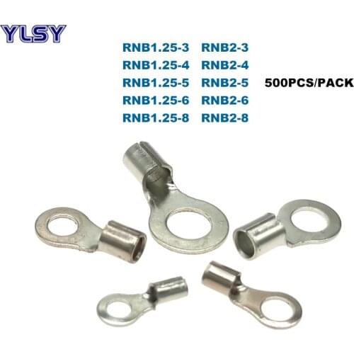 500Pcs Ring Naked Cord End Crimp Terminals Bare Electrical Wire Connector RNB1.25 RNB2 Cable Ferrules 22-14AWG 0.5-2.5mm2