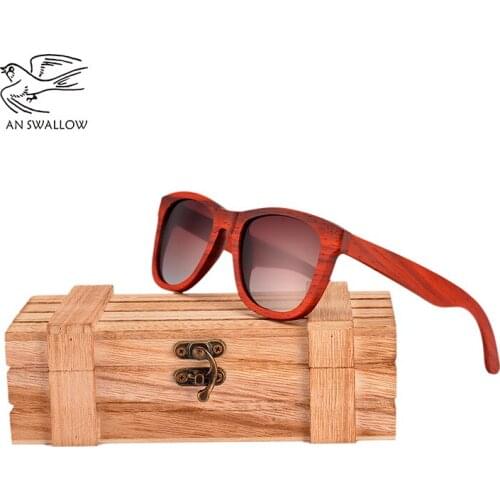 AN SWALLOW New Red Wood Wood Sunglasses Women Wooden glasses for Ladies With Bamboo Box red wood sunglasses women UV400 QB3040