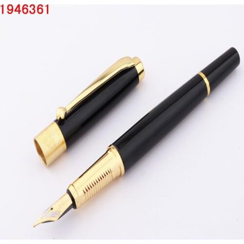 Luxury quality 7055 Black colors school office Business Medium Nib Fountain Pen New Student Stationery Ball Hook Gold Trim