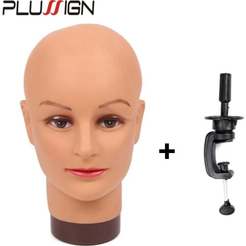 Plussign No Hair Bald Mannequin Head And Wig Stand Set For Wigs Making Display Makeup Practice And Training High Quality
