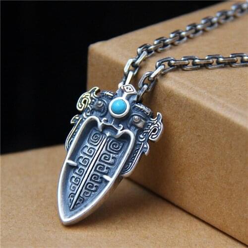 Vintage Chinese Style Animal Face Tattoo Pendant Male And Female Retro Thai Arrow Lucky S925 Sterling SIlver Pendant