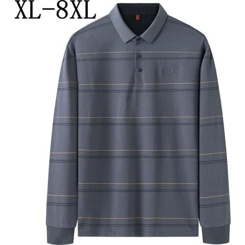 8XL 7XL 6XL New Autumn Printed Loose Oversized Men Polo Shirts Long Sleeve Business Polo Homme Top Quality Striped Mens Polos